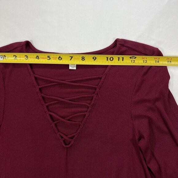 American Eagle Soft & Sexy Long Sleeve Burgundy‎ Ribbed Swing Mini Dress Size M - Picture 9 of 10